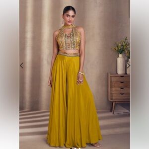 Mustard Sequin Embroidered Chinon Sharara Set